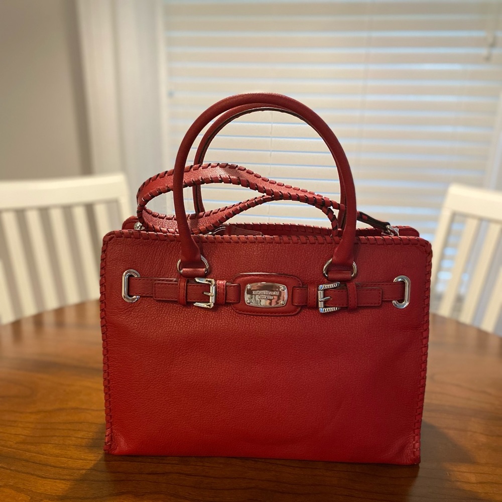 NWT Authentic Michael Kors Whipped Hamilton Tote in Red